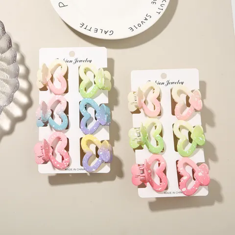 Pinces Crabe de Cheveux Coeur Doux Couleurs Dégradées Macaron Avec Motif de Taches Blanches pour Accessoires de Cheveux Femme