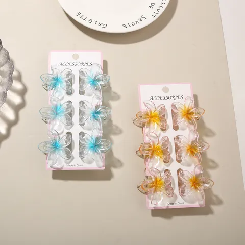 Sweet Transparent Glitter Flower Mini Hair Claw Clips Vacation Style Plumeria Hair Accessories For Women Girls Floral Decorative Clips