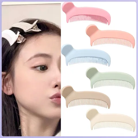 Women's 2-in-1 Hair Clip Comb Macaron Colors Side Bang Styling Clip High Skull Top Artifact Polystyrene Hair Accessory