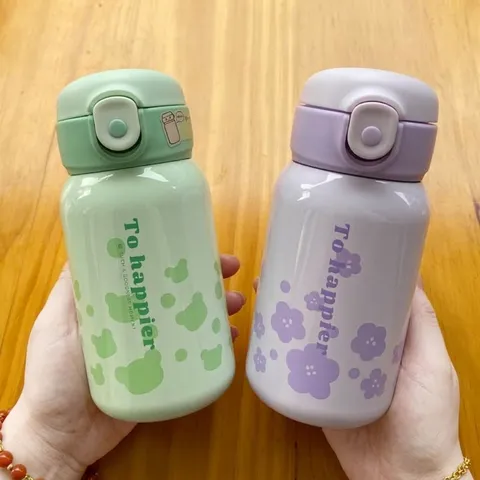 316 Stainless Steel Insulated Water Bottle For Kids Portable Straw Cup Cartoon Print Small Fresh Style Travel Mug