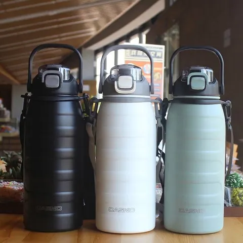 Casno 316 Edelstahl Sport Isolierwasserflasche Mit Strohhalm Und Riemen Große Kapazität Tragbare Thermoskanne Für Outdoor Reisen Fitness Büro