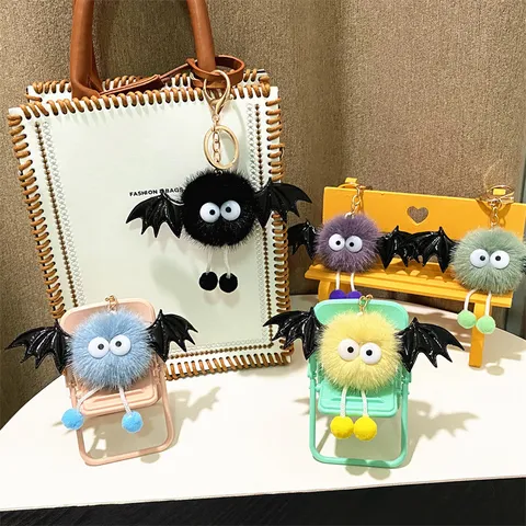 Cute Cartoon Monster Plush Keychain Kawaii Bat Wings Stuffed Doll Bag Pendant Fluffy Key Ring For Backpack Accessories Gift