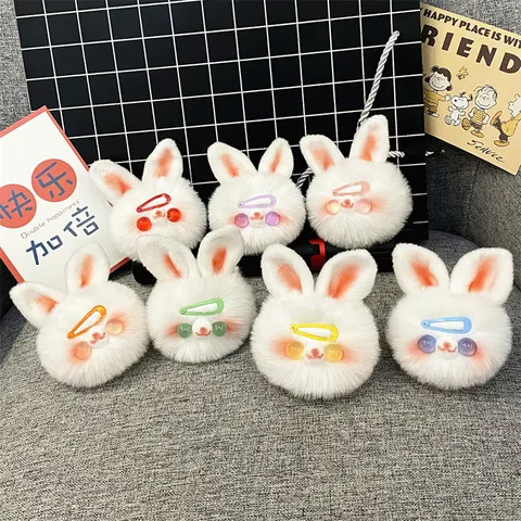 Cute Plush Bunny Keychain Cartoon Faux Fur Rabbit Doll Bag Pendant Car Keyring Gift For Women Girls Accessories