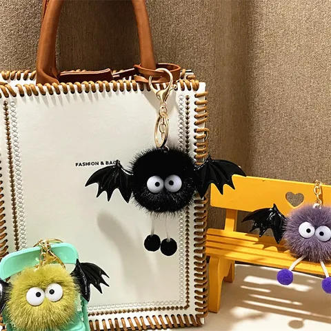 Cute Cartoon Monster Plush Keychain Kawaii Bat Wings Stuffed Doll Bag Pendant Fluffy Key Ring For Backpack Accessories Gift