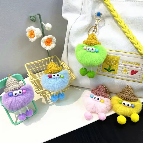 Cute Ugly Monster Plush Keychain Soot Sprite Sprite Pom Pom Bag Pendant Car Key Ring Accessory Gift For Girls
