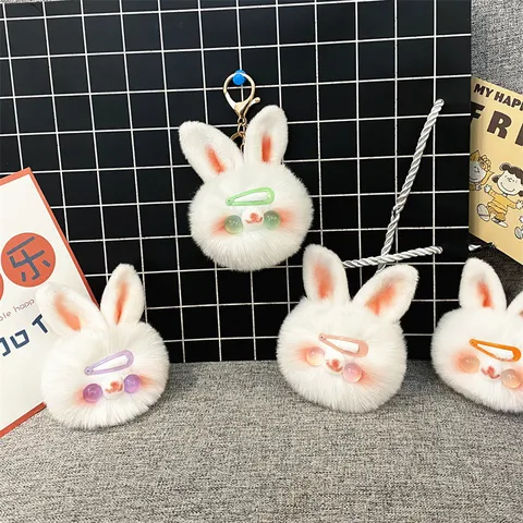 Cute Plush Bunny Keychain Cartoon Faux Fur Rabbit Doll Bag Pendant Car Keyring Gift For Women Girls Accessories