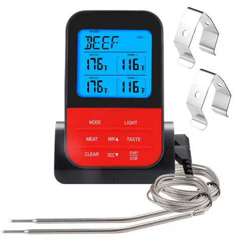 Thermomètre de Cuisson Numérique Sans Fil BBQ Double Sonde Thermomètre Alimentaire Électronique de Cuisine pour Four Gril