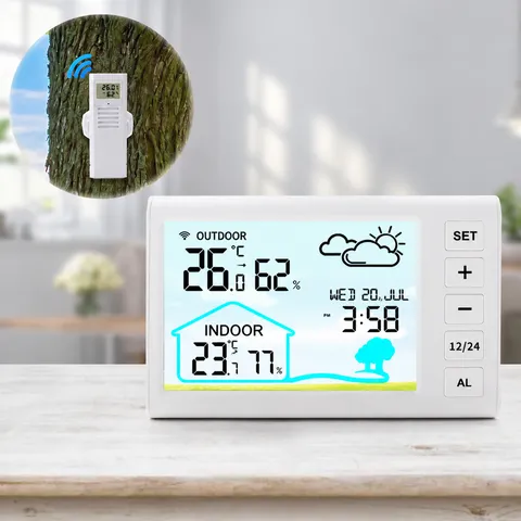Station Météo Sans Fil Multifonctionnelle Écran Couleur Température Intérieure Extérieure Alarme