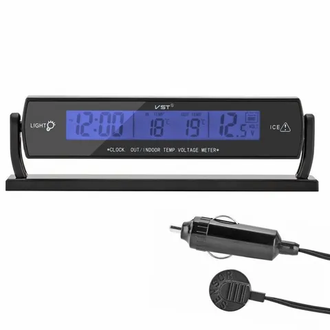 Car Digital Clock Electronic Alarm Clock Dual Temperature Thermometer Voltmeter LED Backlight Car Interior Accessories