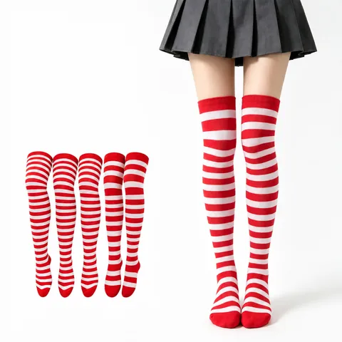 Calze Al Ginocchio Donna A Righe Tubo Lungo Coscia Alta Stile Giapponese Studente Carino Acrilico Moda Hosiery