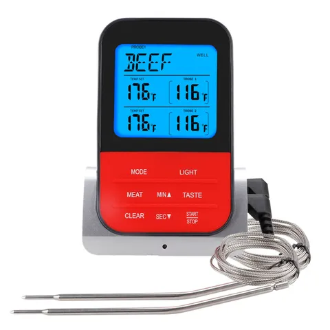 Thermomètre de Cuisson Numérique Sans Fil BBQ Double Sonde Thermomètre Alimentaire Électronique de Cuisine pour Four Gril