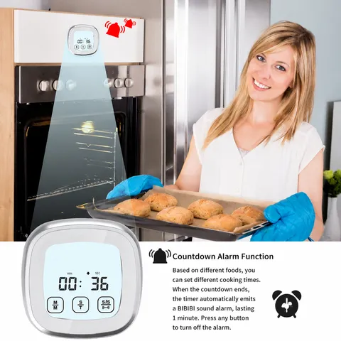 Thermomètre Numérique pour Viande et Aliments Minuterie Tactile de Cuisine avec Sonde en Inox pour Cuisson Barbecue et Pâtisserie