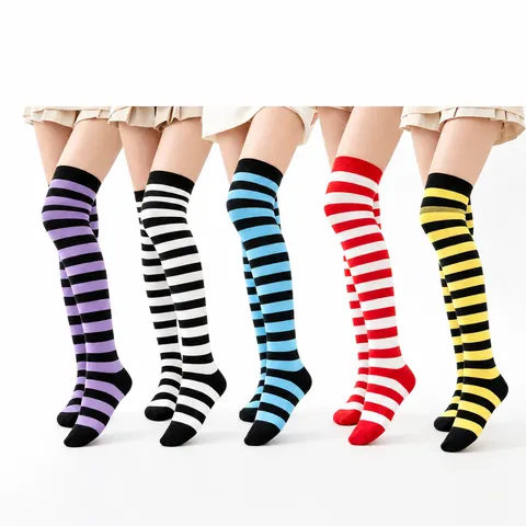 Calze Al Ginocchio Donna A Righe Tubo Lungo Coscia Alta Stile Giapponese Studente Carino Acrilico Moda Hosiery