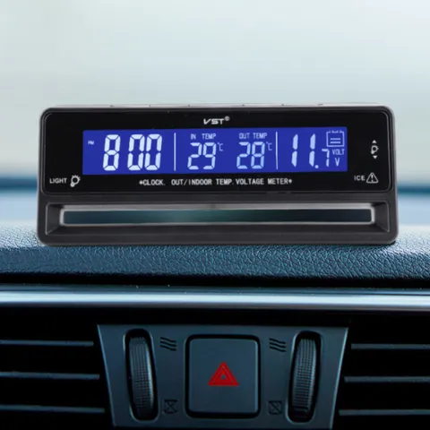 Car Digital Clock Electronic Alarm Clock Dual Temperature Thermometer Voltmeter LED Backlight Car Interior Accessories