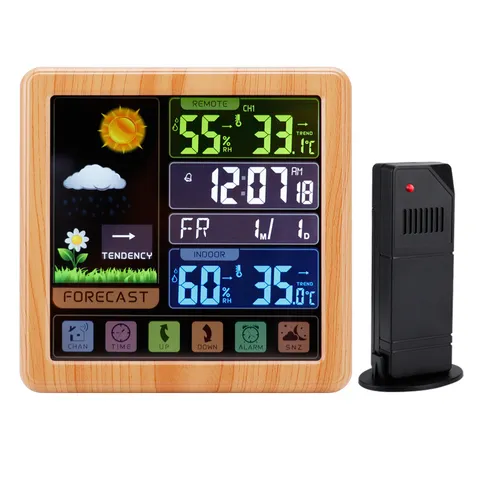 Multifunctional Wireless Weather Clock Color Screen Indoor Outdoor Thermometer Hygrometer Backlit Weather Forecast Clock