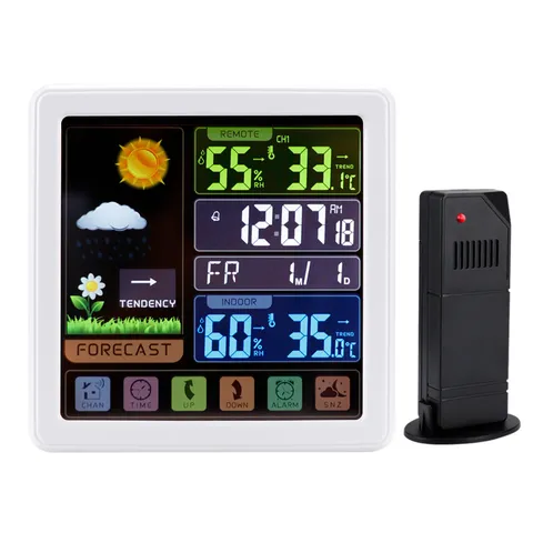 Multifunctional Wireless Weather Clock Color Screen Indoor Outdoor Thermometer Hygrometer Backlit Weather Forecast Clock