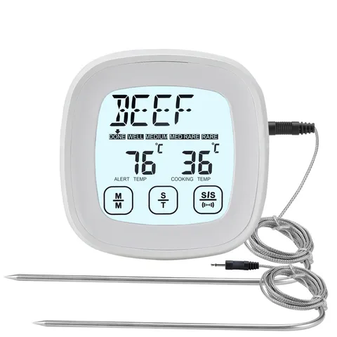 Thermomètre de Cuisine Numérique pour Aliments BBQ Doubles Sondes Écran LCD Minuterie de Cuisson Gadget de Cuisine pour Rôtissage de Viande Cuisson