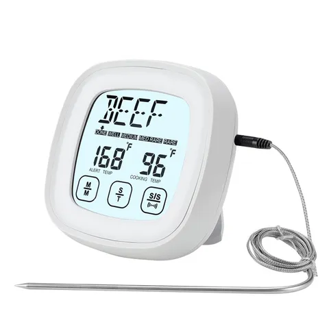 Digital Kitchen Food Cooking Thermometer Touch Screen Meat BBQ Thermometer Timer With Stainless Steel Probe White
