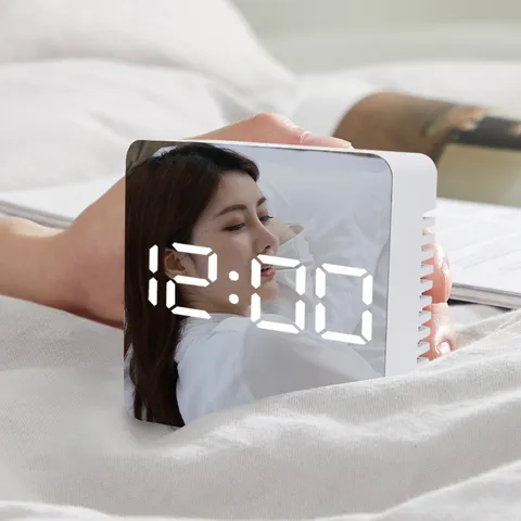 Modern Minimalist LED Mirror Digital Alarm Clock Creative Electronic Table Clock With Temperature Display For Home Office