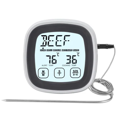 Thermomètre Alimentaire Numérique Écran Tactile Sans Fil BBQ Cuisine Minuterie Sonde Acier Inoxydable