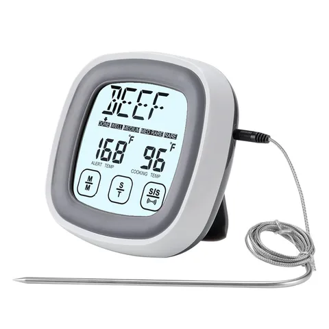 Thermomètre Alimentaire Numérique Écran Tactile Sans Fil BBQ Cuisine Minuterie Sonde Acier Inoxydable