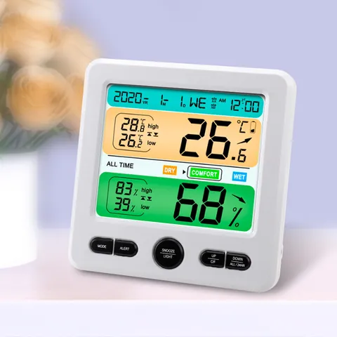 Multifunctional Digital Temperature And Humidity Monitor Electronic Clock Indoor Desk Alarm Clock With Large LCD Display