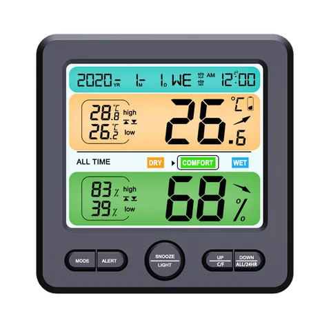 Large Screen Electronic Digital Temperature And Humidity Clock Color Backlight Wall Alarm Clock Household Thermometer