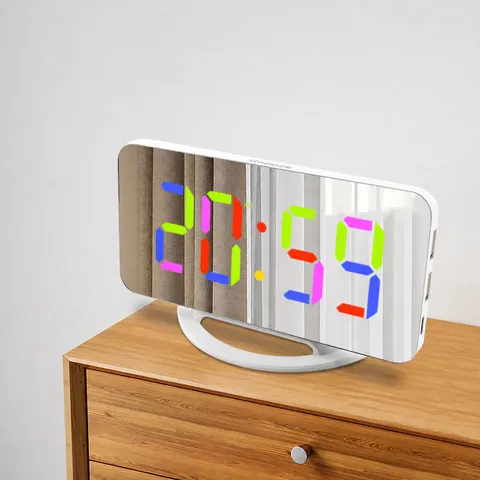 Réveil Miroir Numérique LED Horloge de Table Électronique RGB avec Grand Écran Créatif et Doubles Ports USB pour Chambre Bureau