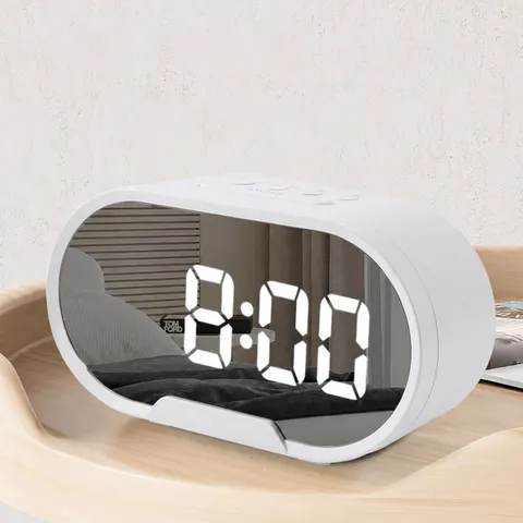 LED Spiegel Digitalwecker Modern Minimalistisch Grossbild Elektronischer Tischwecker Schlummerfunktion Dual USB Lade Tischuhr