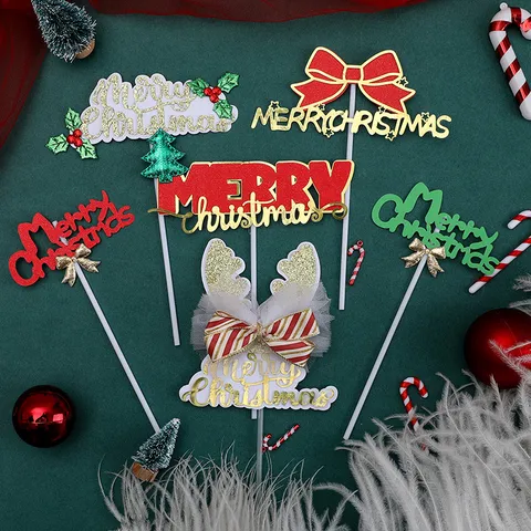 Glitter Kerst Taarttopper Merry Christmas Taart Decoratie Feestelijke Party Benodigdheden Voor Dessert Tafel Vakantie Ornamenten