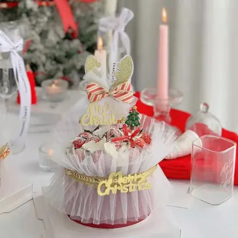 Glitter Kerst Taarttopper Merry Christmas Taart Decoratie Feestelijke Party Benodigdheden Voor Dessert Tafel Vakantie Ornamenten