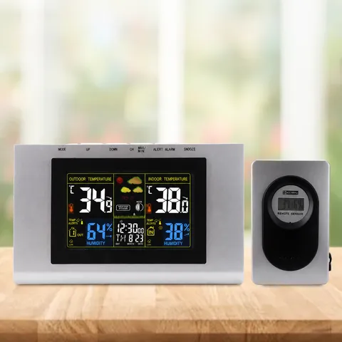 Station Météo Sans Fil Écran Couleur Multifonction Thermomètre Hygromètre Numérique Horloge Intérieure Extérieure