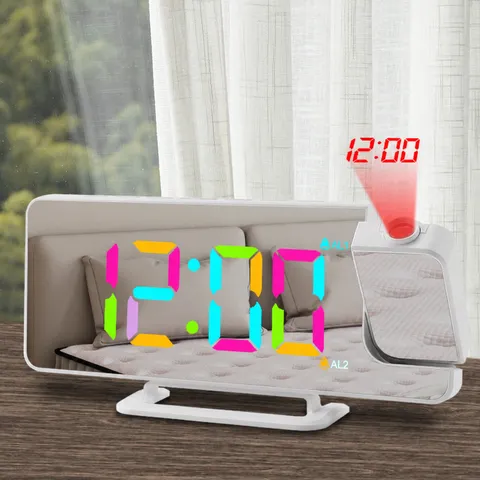 Reloj de Proyección con Gradiente Colorido RGB LED Pantalla Grande Espejo Reloj Despertador Digital Reloj Electrónico de Escritorio Minimalista