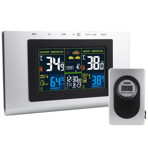 Station Météo Sans Fil Écran Couleur Multifonction Thermomètre Hygromètre Numérique Horloge Intérieure Extérieure