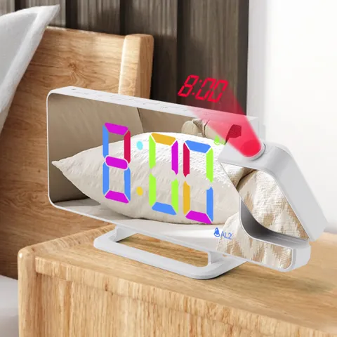 Reloj de Proyección con Gradiente Colorido RGB LED Pantalla Grande Espejo Reloj Despertador Digital Reloj Electrónico de Escritorio Minimalista