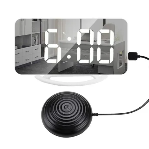 LED Digital Mirror Alarm Clock With Bedside Shaker Vibration USB Charging Electronic Desktop Clock For Heavy Sleepers