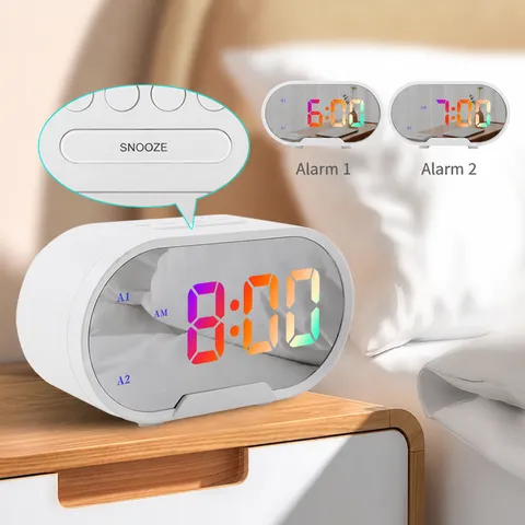 Horloge Numérique LED Moderne Minimaliste Réveil Écran Miroir Bureau Électronique Avec Affichage Couleur Et Ports De Charge USB