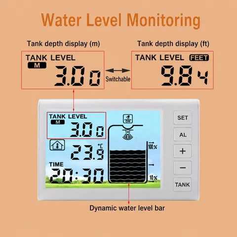 Indicateur de Niveau d'Eau Ultrasonique Réservoir Domestique Moniteur Numérique Solaire Capteur d'Instrument de Mesure