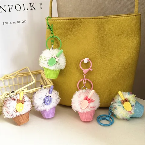 Cute Simulation Plush Ice Cream Keychain Dessert Cone Soft Plush Toy Bag Charm Pendant For Women Girls Gift Accessories