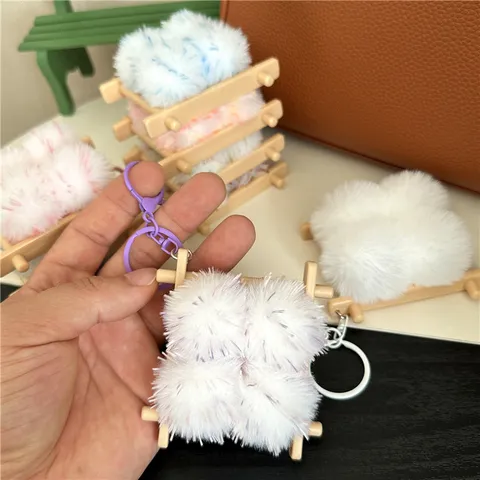 Creative Fermented Bean Curd Shaped Plush Keychain Cute Food Themed Bag Pendant Soft Faux Fur Key Ring Women Girls Gift