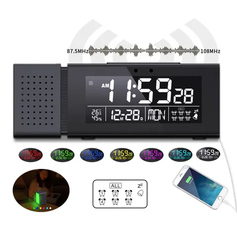 Multi-Function Digital Alarm Clock LED Electronic Desk Clock with FM Radio IR Sensor Colorful Night Light For Home