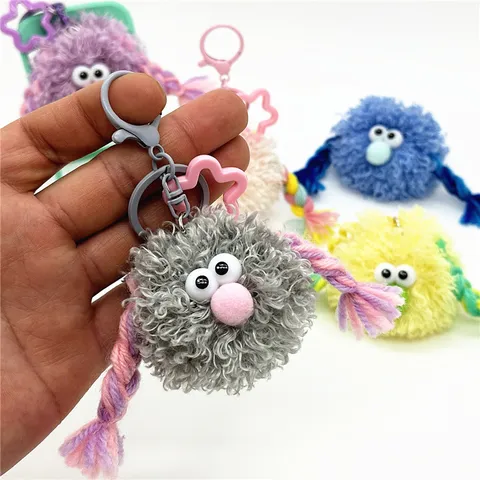 Funny Ugly-Cute Monster Plush Keychain With Braided Arms Large Eyes Cartoon Bag Pendant Schoolbag Decoration Accessories