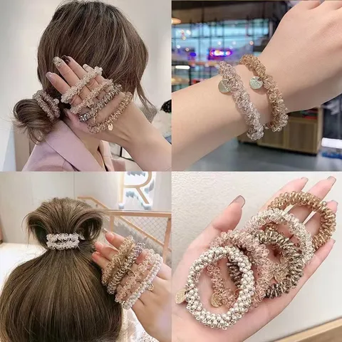 Elegant Crystal Artificial Pearl Woven Hair Ties For Women Minimalist Handmade Beaded Scrunchies Elastic Hair Bands Jewelry Accessories