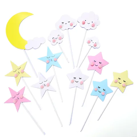 Macaron Ster Wolk Taart Topper Schattig Smiley Gezicht Cupcake Picks Voor Verjaardagsfeestje Bakkerij Decoratie Kinderen Feestartikelen
