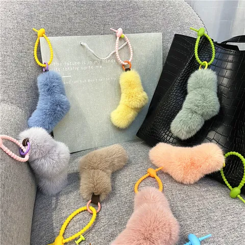 Cute Plush Sock Shape Twist Knot Keychain For Women Candy Color Bag Pendant Accessories Car Key Ring Hanging Decor Gift