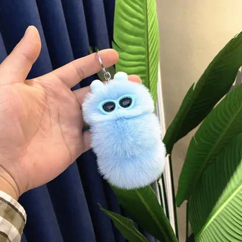 Cute Caterpillar Plush Keychain Candy Color Cartoon Faux Fur Bag Pendant Car Key Ring Accessories For Women Girls Gift