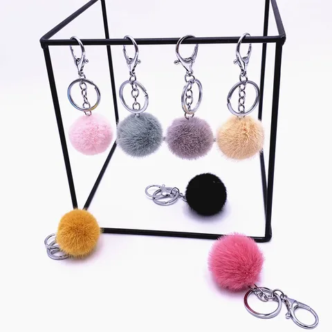 Cute Soft Plush Pompom Keychain Candy Color Round Fur Ball Key Ring Car Bag Charm Pendant Creative Accessory Gift For Women