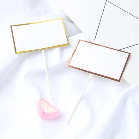 Beschrijfbare DIY Verjaardag Taarttopper Goud Rozegoud Dubbellaagse Rand Papier Dessert Decoratie Gepersonaliseerd Feestaccessoire