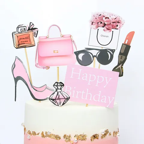 Mode Roze Hoge Hakken Parfum Handtas Thema Taarttopper Set Voor Vrouwen Verjaardagsfeest Taart Decoraties Moederdag Geschenken