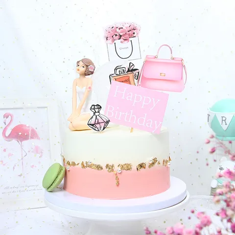 Mode Roze Hoge Hakken Parfum Handtas Thema Taarttopper Set Voor Vrouwen Verjaardagsfeest Taart Decoraties Moederdag Geschenken